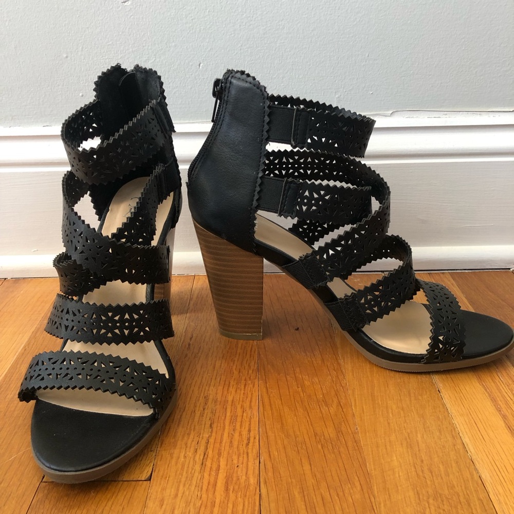 New York & Company Black Strappy Sandals with High Heel